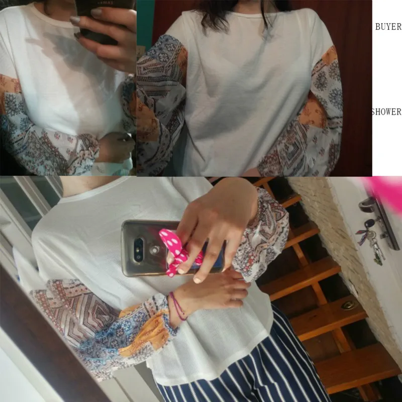 Women's Sweater Autumn 2021 Female Fashion Loose Pullover Jumper Lantern Sleeve Chiffon Patchwork Tops For Women | Женская одежда