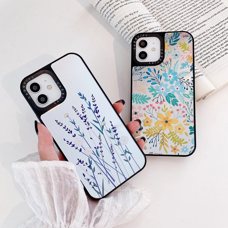 

Luxury Art Retro Floral Flowers Mirror Phone Case For iPhone 13 12 11 Pro Max X Xs Max Xr 7 8 Plus Cases Fashion Hard Back Cover