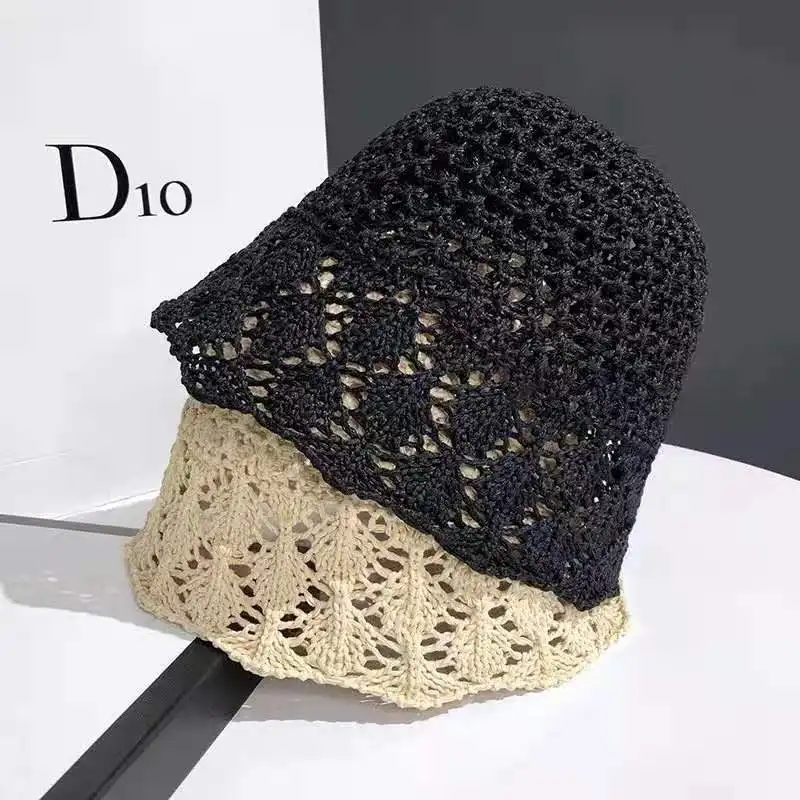 

Lady summer handmade knitted bucket cap Sun hat Hollow out foldable fisherman cap Crochet Sun cap Gorros designer bonnets