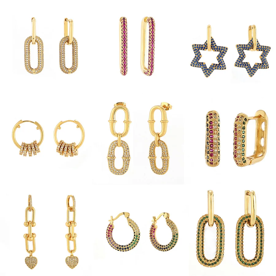 

Daihe Luxury 18K Gold Plated Women Earring Contracted Design Colorful Crystal Zircon Copper Stud Earring For Women Jewelry Gift