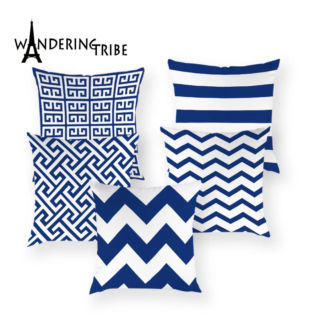 Геометрическая наволочка в синюю полоску домашний декор для подушки