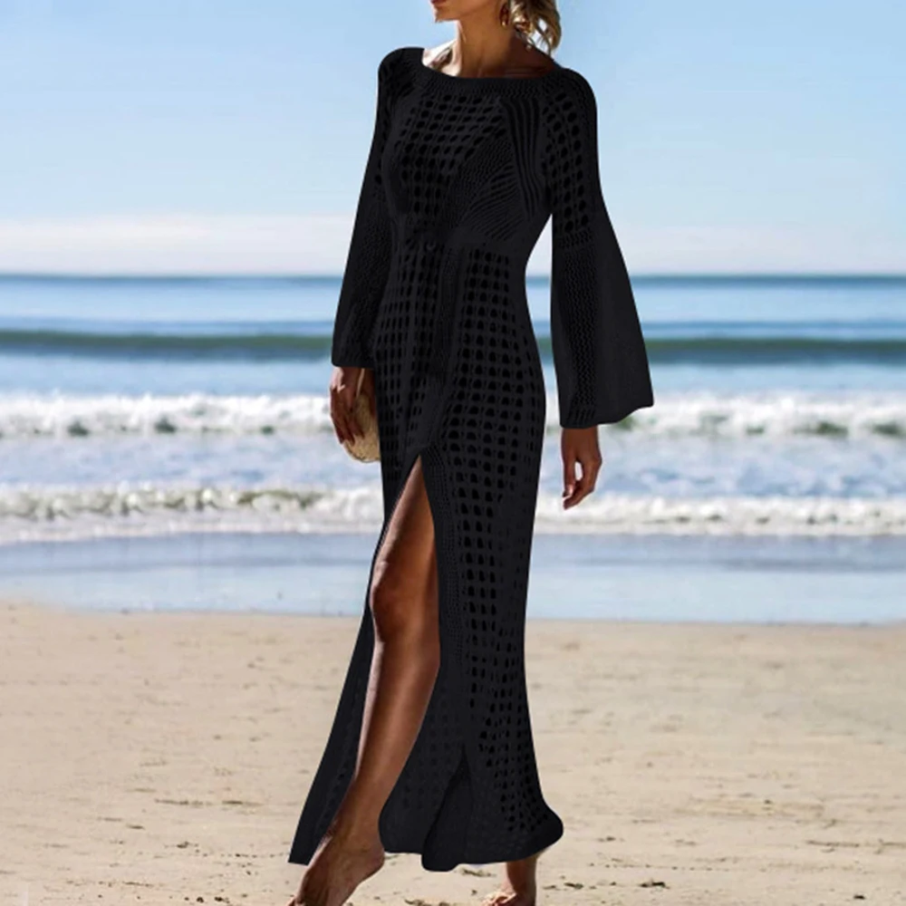 Длинное пляжное платье макси размера плюс женская пляжная туника парео белое с v