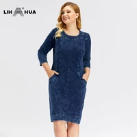 lih hua womens plus size denim dress high flexibility slim fit dress casual dress shoulder pads for clothing