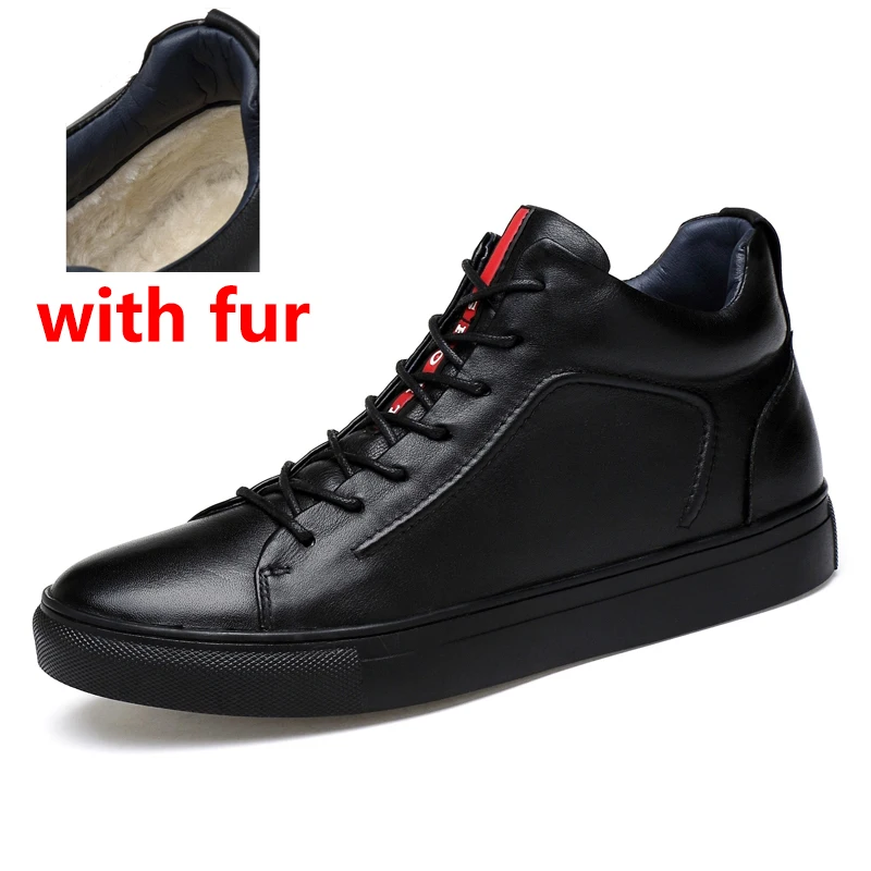 black with fur JINTOHO/; повседневные кожаные ботинки; Мужская обувь из натуральной кожи; модная мужская обувь; Зимние ботильоны; мужские ботинки; Зимняя мужская обувь - Цвет: black with fur