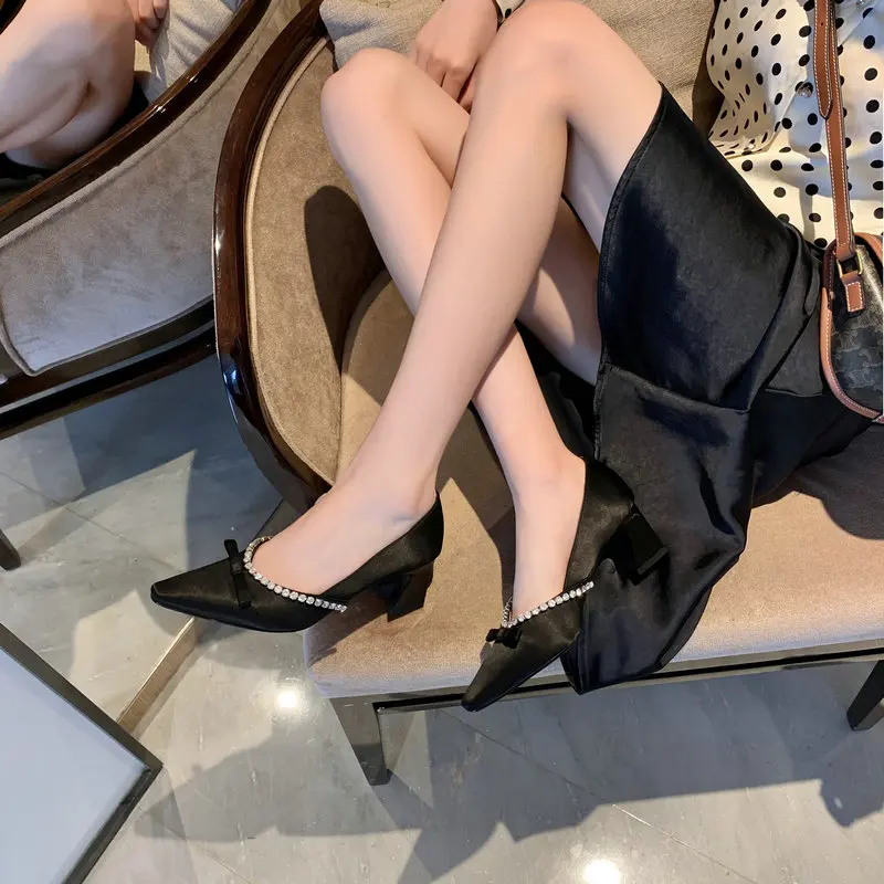 

Salu Women Pumps Fashion Pointed Toe Silk Leather High Heels Shoes Spring Summer Wedding Shoes Woman Party Pumps Size40