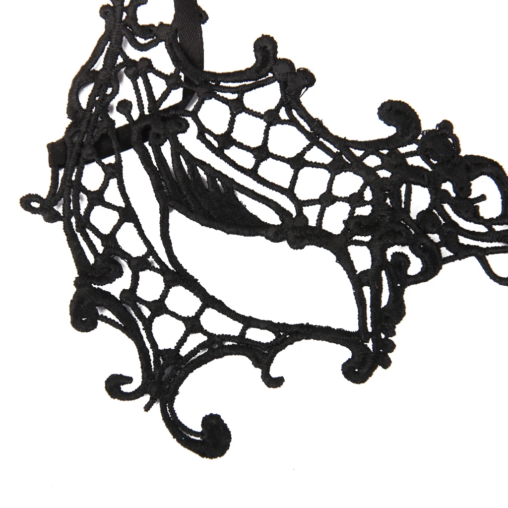 Потрясающие кружевные венецианские маскарадные одноглазые костюмы черного