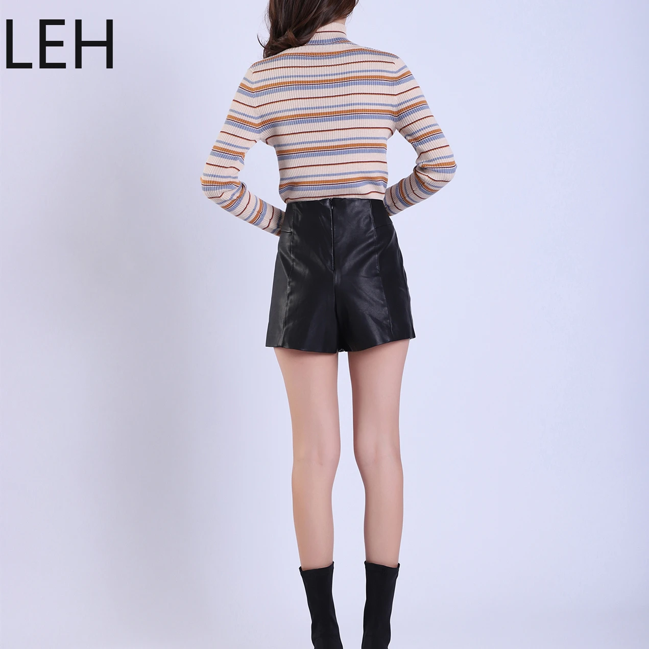 LEH Женская Новая мода Tricots Водолазка пуловер в полоску зимние топы однотонный