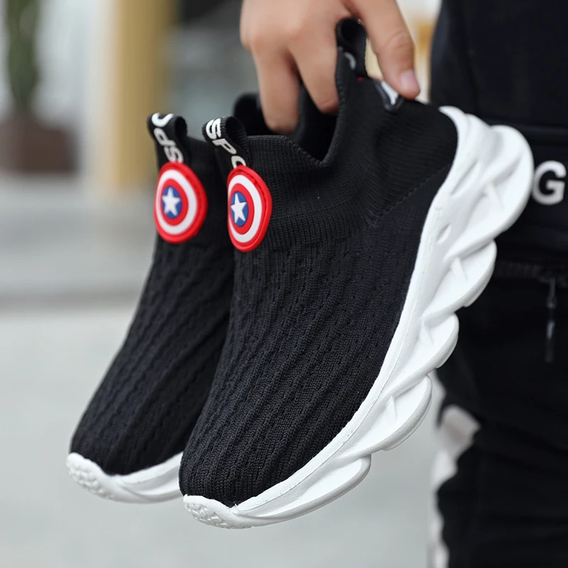 PandaQ/Детские Белые Повседневные кроссовки для мальчиков и девочек; chaussure enfant; корейские спортивные туфли для студентов; Капитан Америка