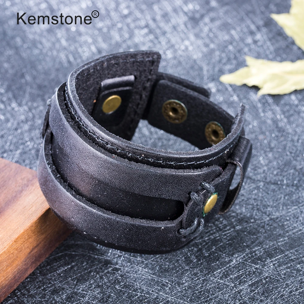 Kemstone стильный 44 мм ширина прямоугольник из искусственной кожи черный браслет крутые ювелирные изделия подарок для мужчин