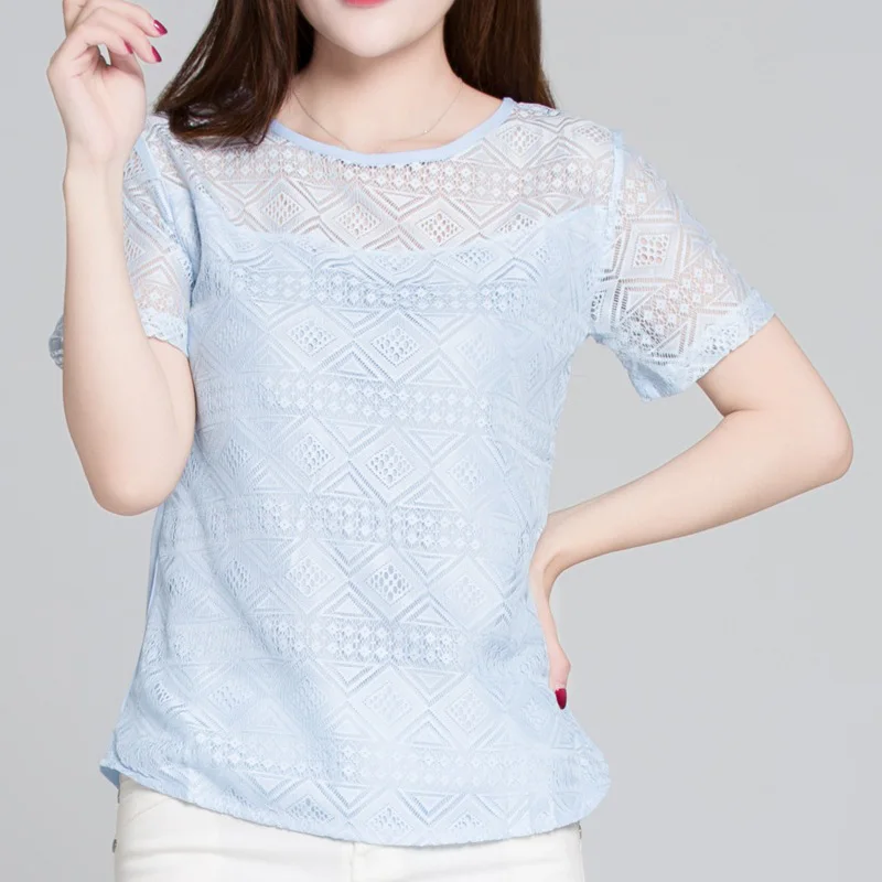 

New Women Clothing Chiffon Blouse Lace Crochet Female Korean Shirts Ladies Blusas Tops Shirt White Blouses slim fit Tops