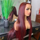 Цвет красного вина Цвет средняя часть искусственные Синтетические волосы на кружеве парик для Для женщин Природные Человеческие наполовину ручной работы парики на каждый день