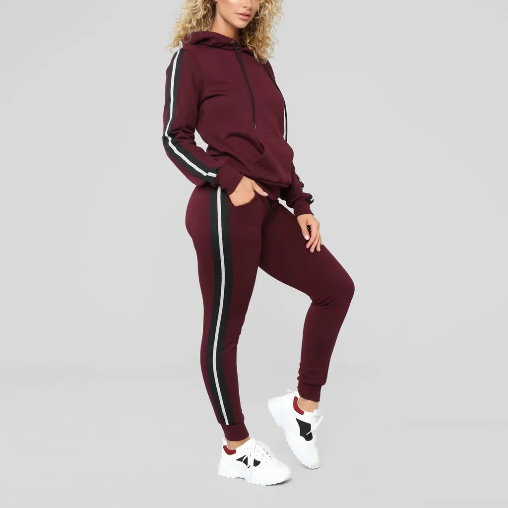 Женский спортивный костюм, комплект из двух предметов, осенняя мода, пуловер, топы, длинные штаны, карман, флис, карман, Модный повседневный комплект одежды