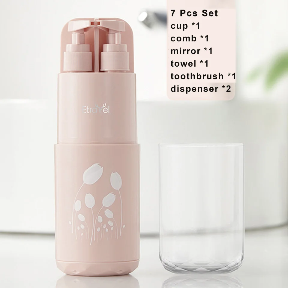 7 pcs set pink MSJO 4 в 1 дорожный диспенсер для геля и лосьона для душа шампунь диспенсер Аксессуары Мега душ Пресс контейнер многоразового мыла бутылки - Цвет: 7 pcs set pink
