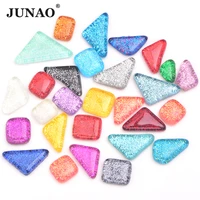 junao 20pc glitter colored glass mosaic tiles crafts glass stones pebbles material for creativity puzzle making diy decoration