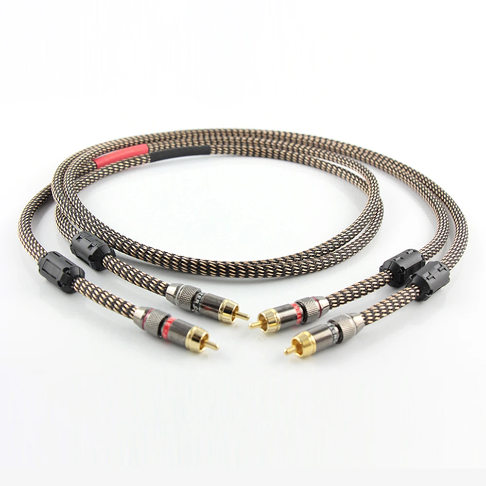 Hifi пара 5N OCC Чистая медь RCA межразъемный аудио кабель с позолоченным штекер-штекер