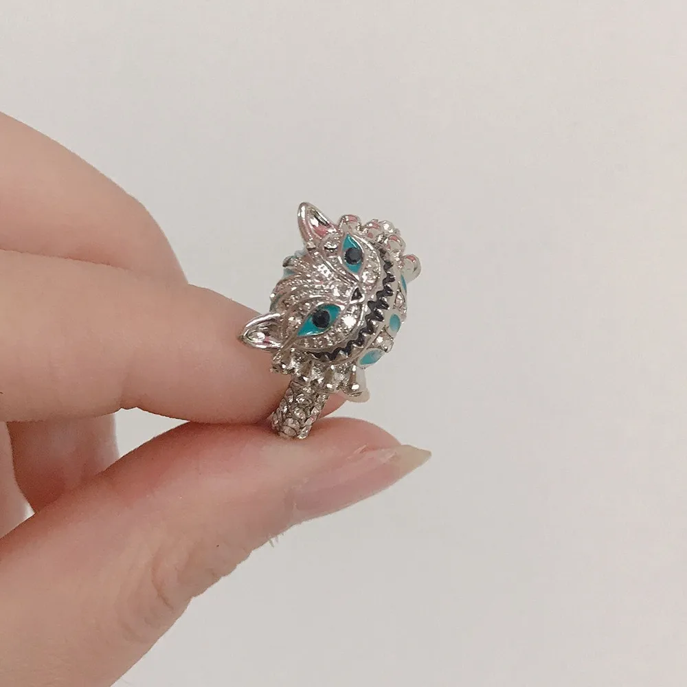 Женское двухцветное кольцо в стиле панк FFLACELL с синим черепом стразы форме капель