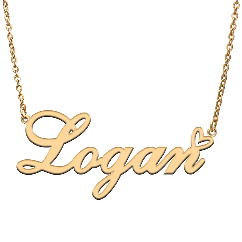 Ожерелье Love Heart Logan с именем для женщин колье из нержавеющей стали золотистого и