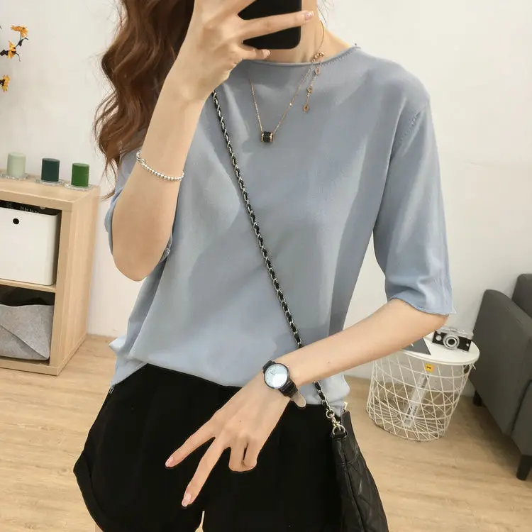 Женская свободная футболка с V-образным вырезом и коротким рукавом | одежда