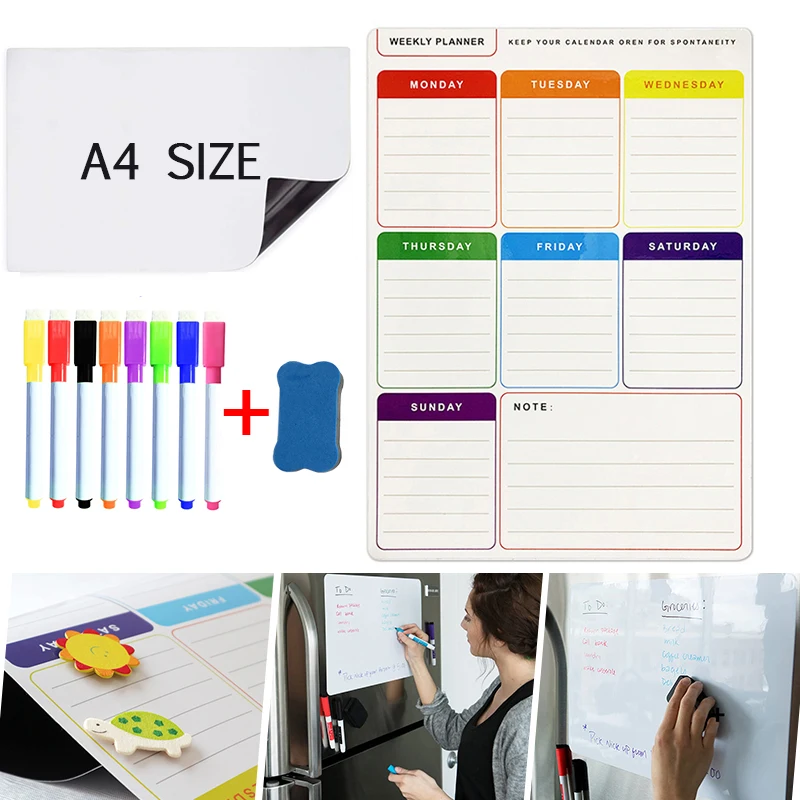 White Board Calendar Magnetic Weekly Monthly Moterm Planner Dry Erase Fridge Stickers Erasable Memo Message 2021 Daily Schedule