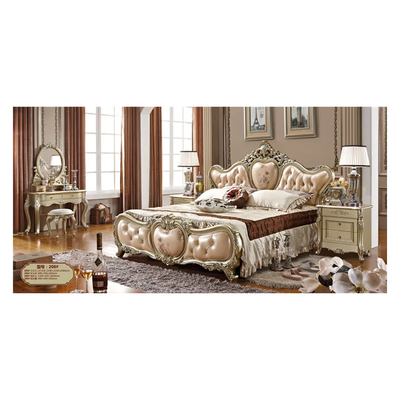 Россия роскошный отель Высокое качество Золотая кожаная кровать|Наборы для