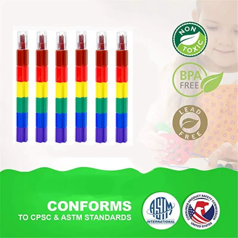 

Stacking Buildable 6 Colors Crayons Set, Connect Stack and Build Crayons Sideways and Up, Kids Drawing Supplies