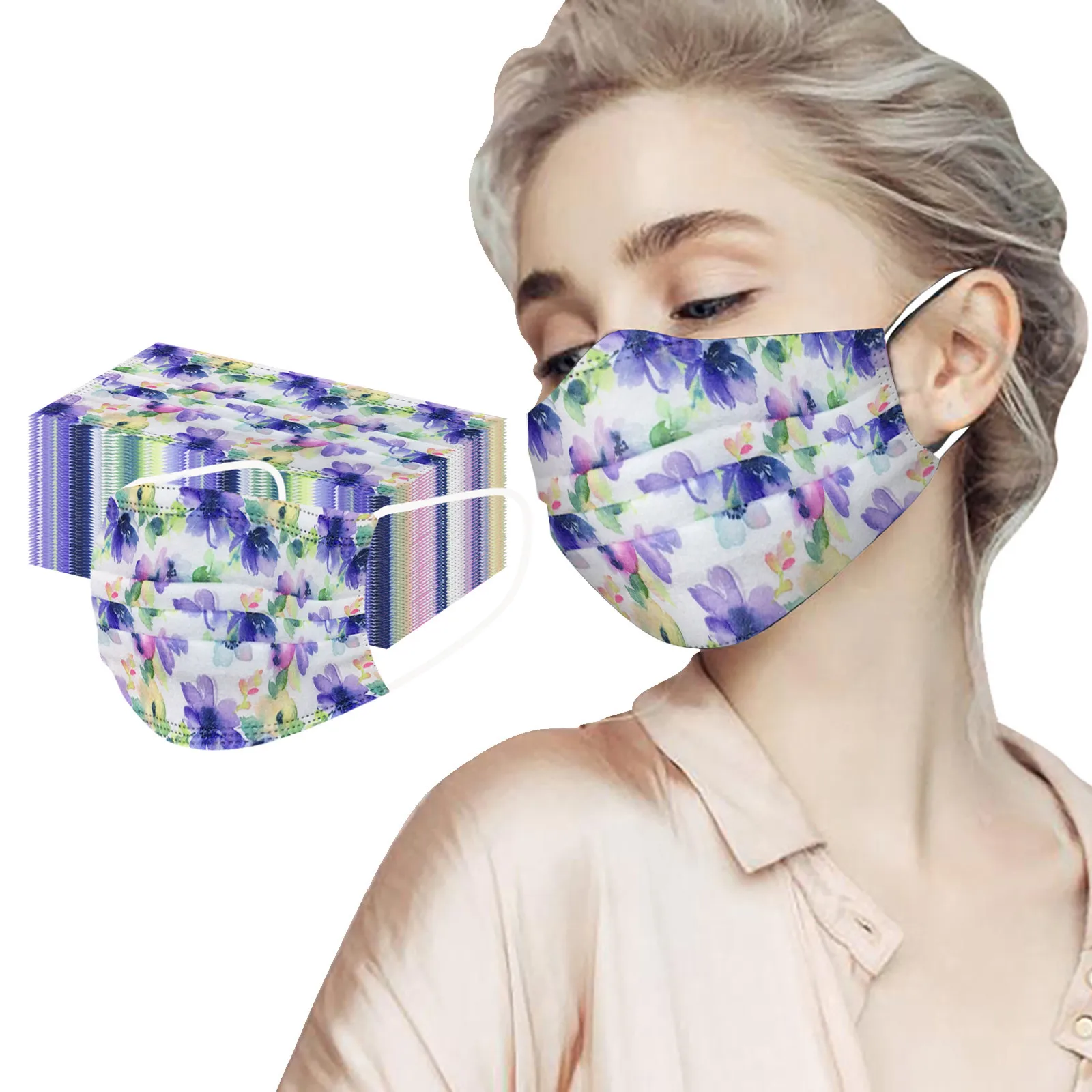 

New style woven mask Multi-element Printed Adult Disposable Mask 10PC For Comfort And Ear Control Mscara tejida de nuevo estilo