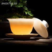suet jade white porcelain gaiwan teacup handmade ceramic tea tureen home teaware drinkware travel cup chinese tea ceremony