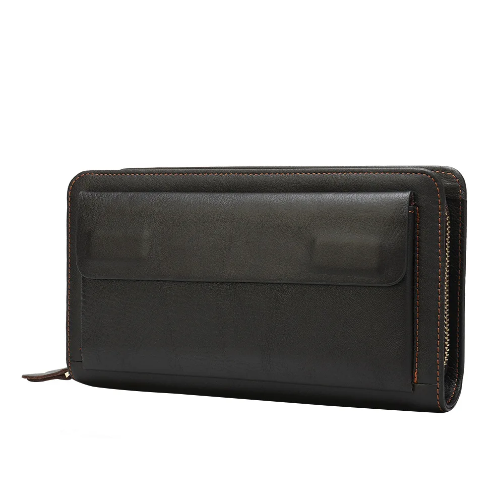 

Business Men's Wallet Long Full-Grain Leather Clutch Bag Men Zipper Men's Wallet Purse Fashion