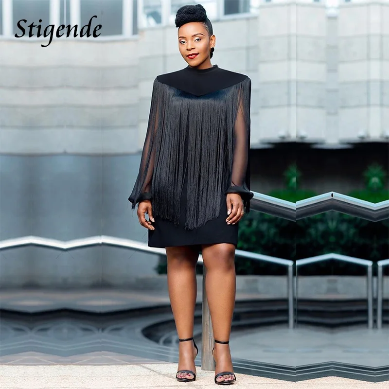 

Stigende Sexy Mesh Patchwork Tassel Dress Women Transparent Long Sleeve Party Dress Elegant Bodycon Straight Dress Club Wear