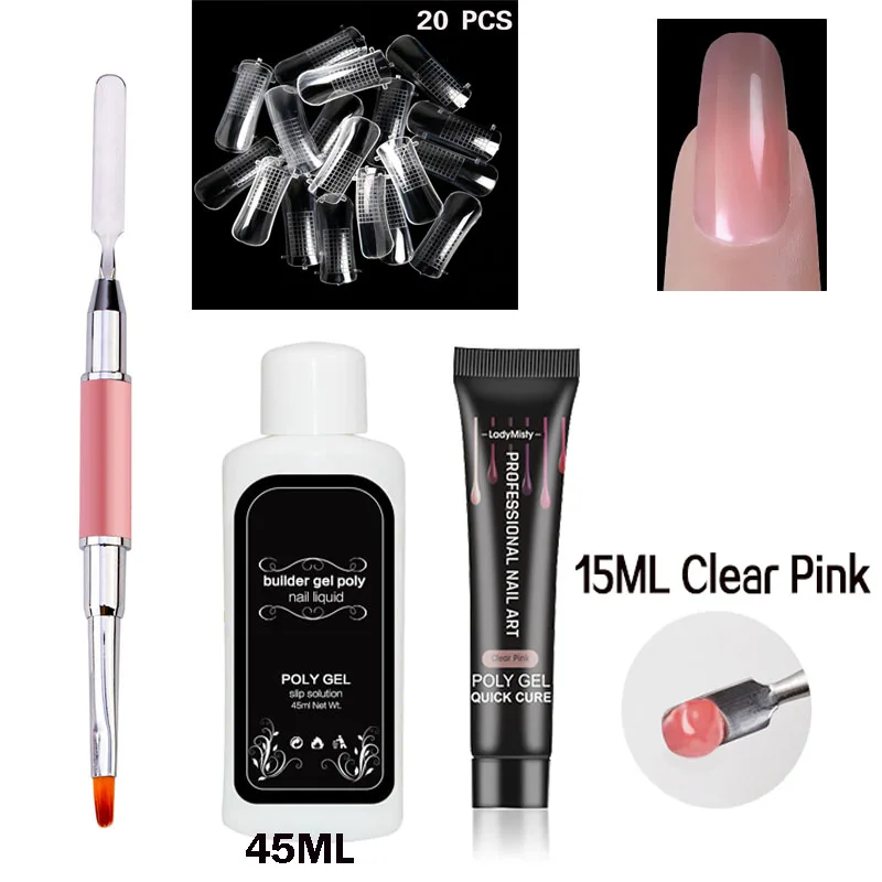clear pink set 1 4 шт./компл. поли гель для ногтей Удлинитель Набор с Форма ногтей советы 4 цвета гель набор быстрое строительство для ногтей для наращивания ногтей кисть - Цвет: clear pink set 1
