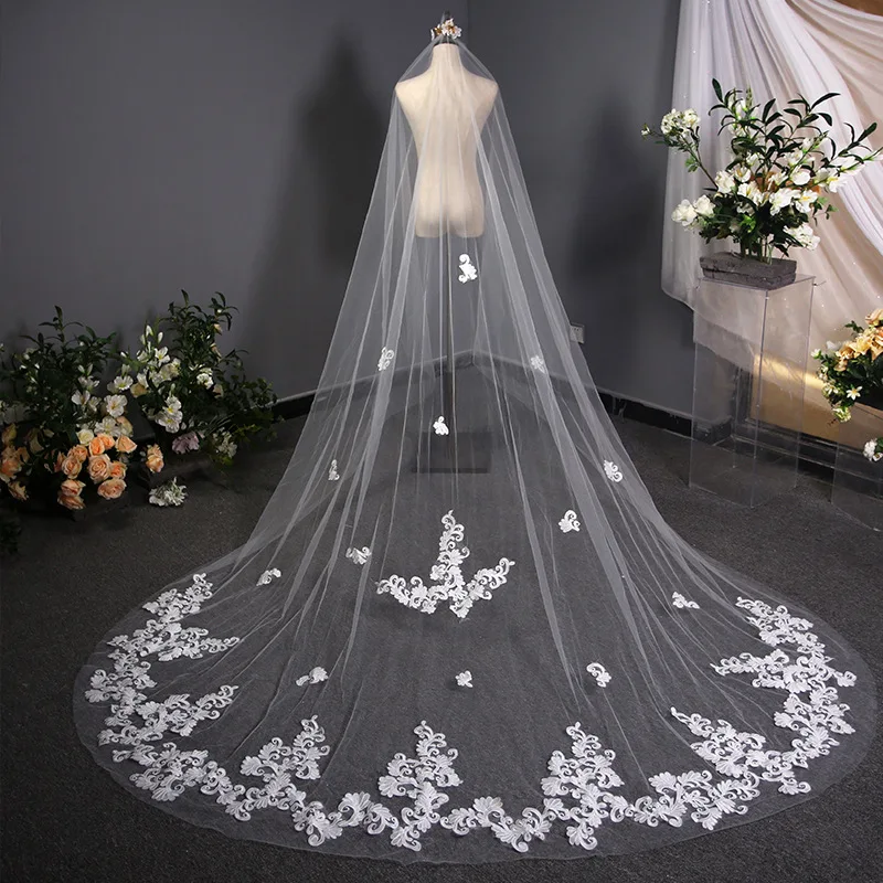 

Lace cathedral wedding veil Bridal wedding accessories velos de novia ivory veil 4001