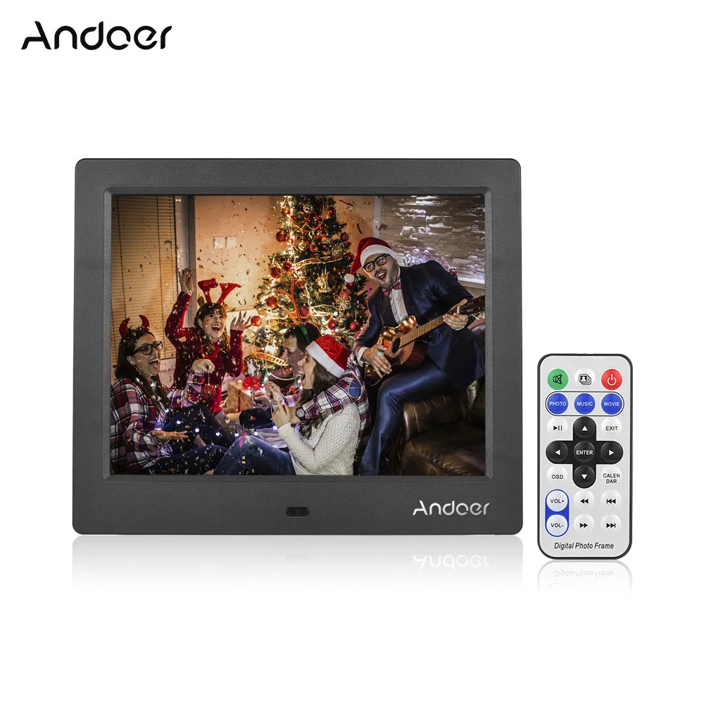 Andoer C805 компактный светодиодный цифровой фоторамка Настольный альбом 1024*768 поддерживает музыку/видео больше функций с пультом дистанционного управления - Цвет: Черный