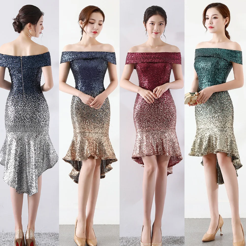Роскошное женское короткое платье с блестками Vestidos открытыми плечами без
