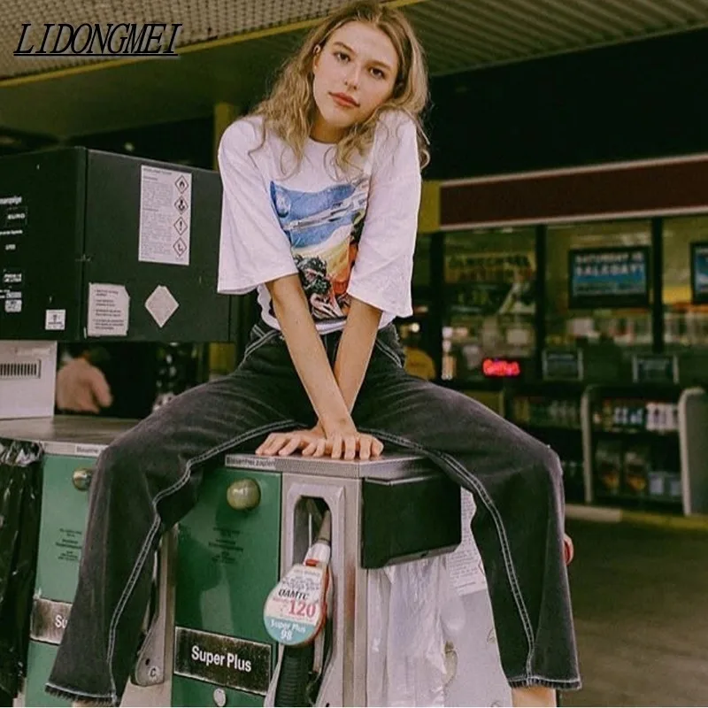 

Jeans High Waist New Wide Leg Female Straight Loose Black Mom Women's Winter Pants Fashion Baggy Boyfriend Trousers Versatile