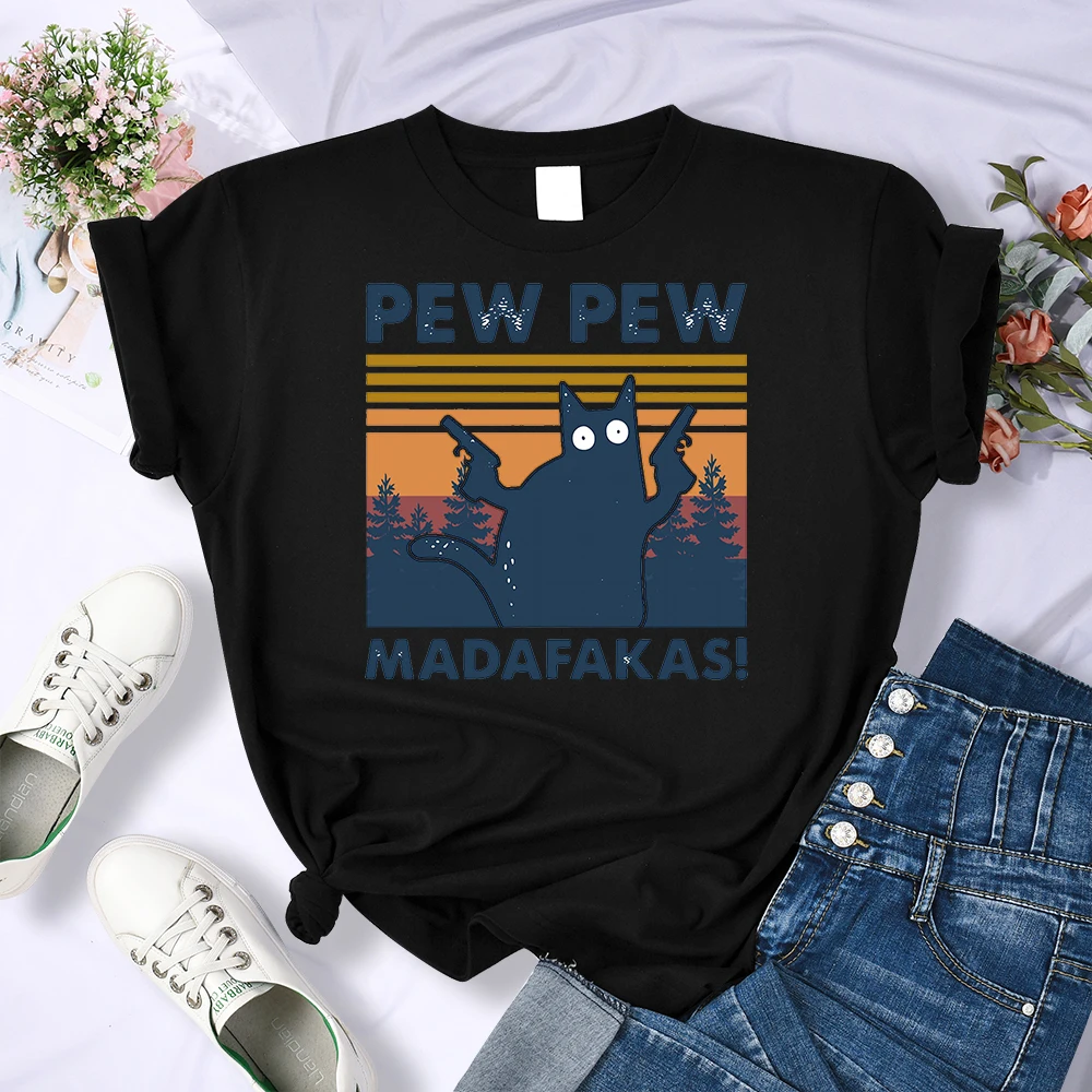 

Summer Casual Tops Cotton Loose Women T Shirt Street Pew Pew Madafakas Tshirts Womens Loose Comfortable Tee Clothes