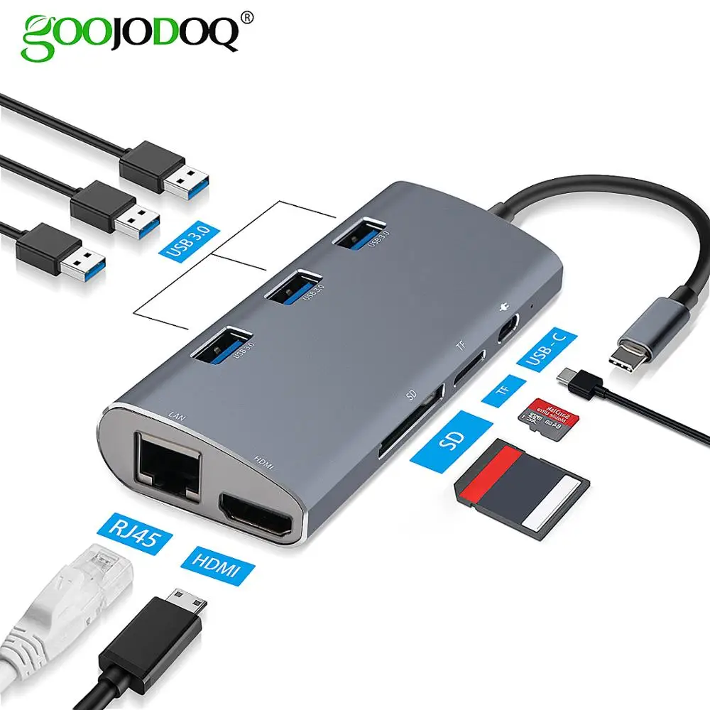 USB C Hub HDMI VGA Ethernet Lan RJ45 адаптер для Macbook Pro GOOJODOQ Type hub кардридер 2 3 0 + зарядный порт|usb c