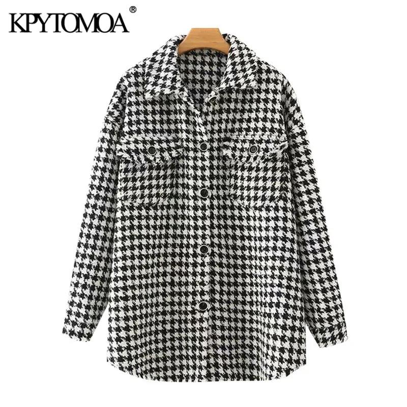 Женская твидовая куртка KPYTOMOA винтажная верхняя одежда с длинными рукавами и