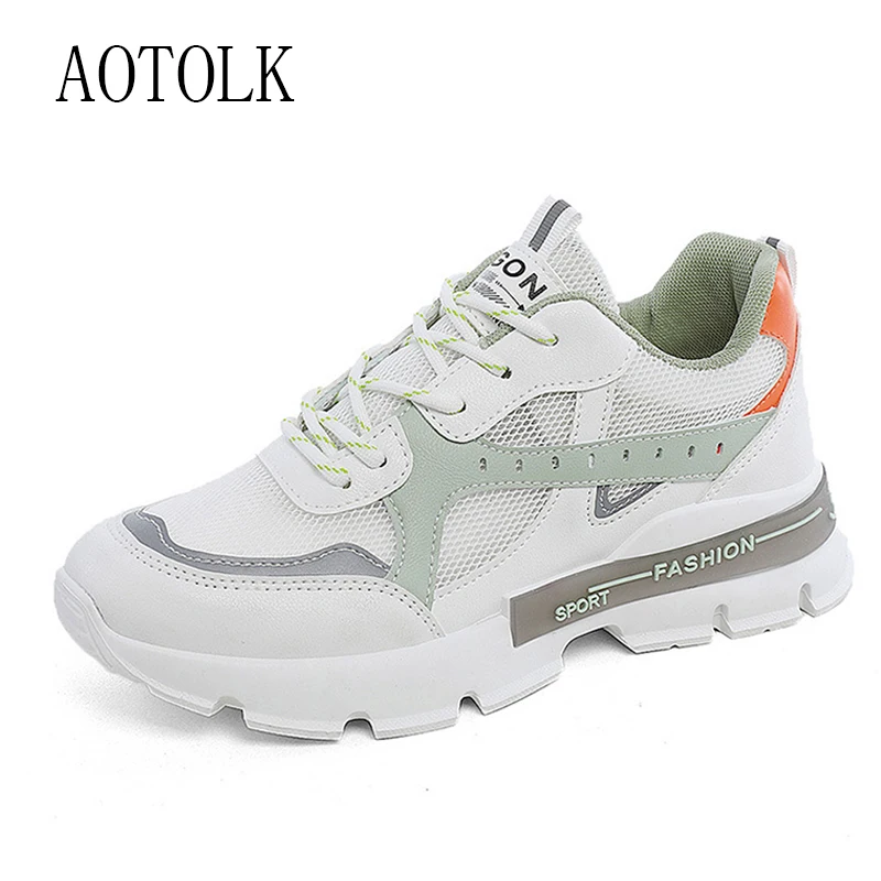 

Женские кроссовки на платформе, Спортивная удобная повседневная обувь на плоской подошве, дышащая Нескользящая Брендовая обувь для бега, л...