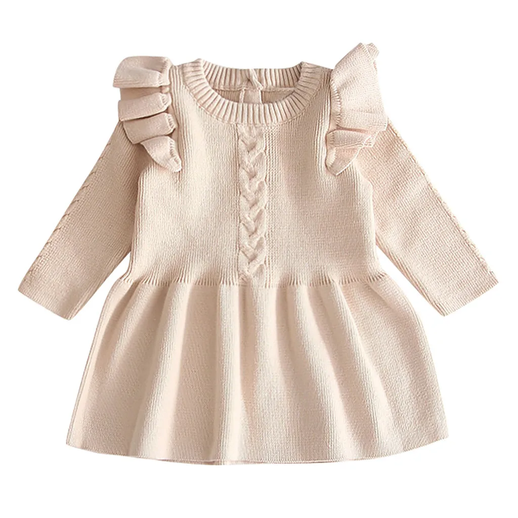 Платье для маленьких девочек; платья для маленьких девочек; vestido infantil vestidos infantil; одежда; повседневная однотонная От 6 месяцев до 4 лет с длинными рукавами и круглым вырезом; Z4