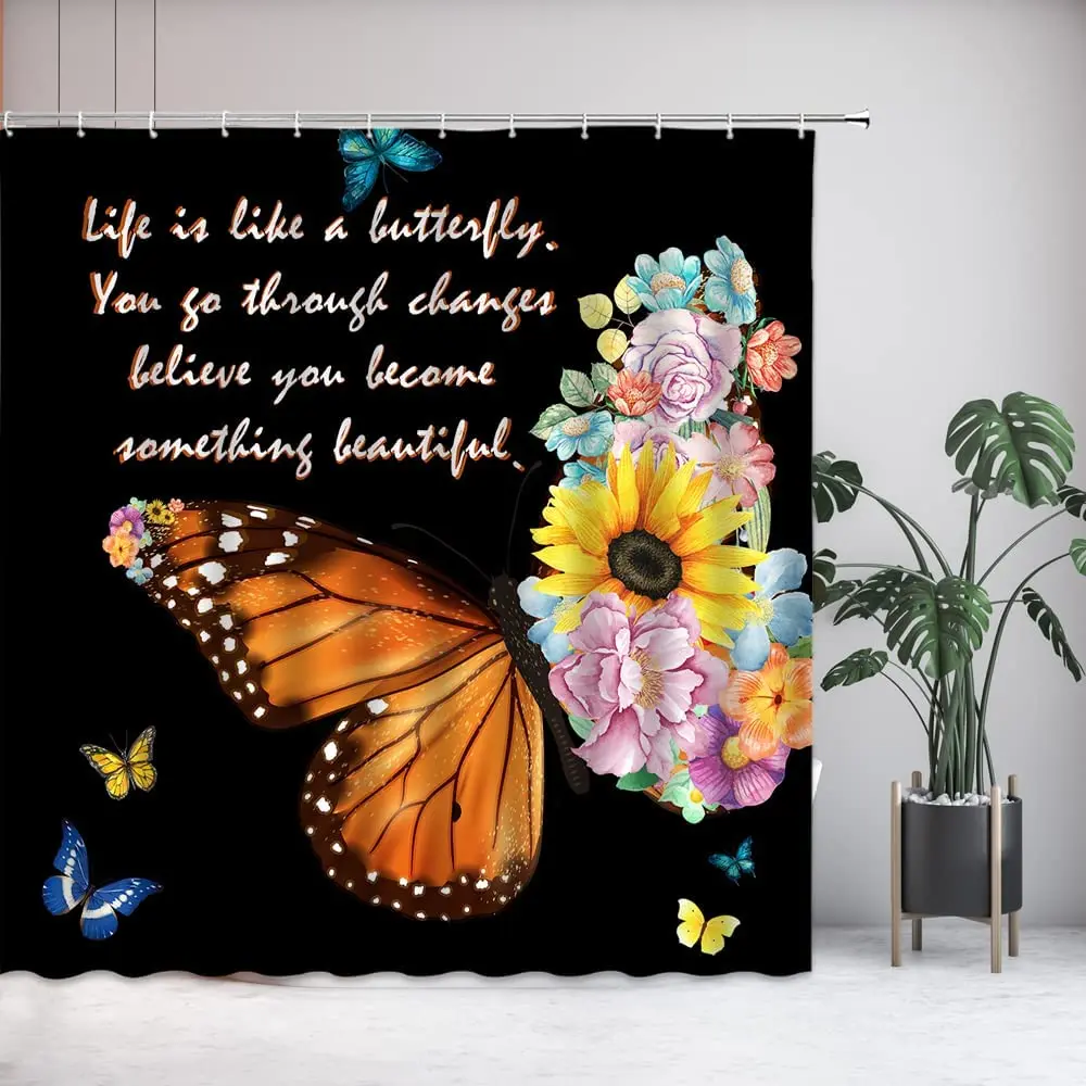 Занавеска для душа в форме бабочки Вдохновляющие Акварельные Цветы Подсолнухи