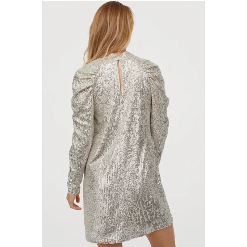 PUWD 2019 Autumn and winter new women's long sleeve fashion style Sequin dress round neck waist short skirt | Женская одежда