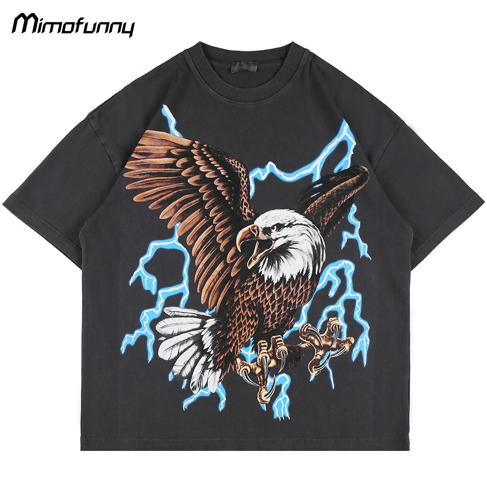 Футболка мужская с принтом орла и молнии Повседневная Свободная тенниска в стиле