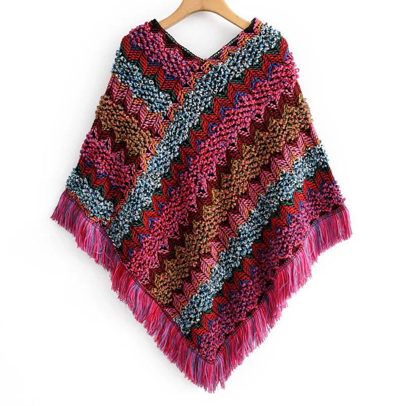Boho Shawl Plus Size ropa mujer Fringed Knitted Pullover World National Style Cape Vintage Poncho Spring Women's clothing | Женская