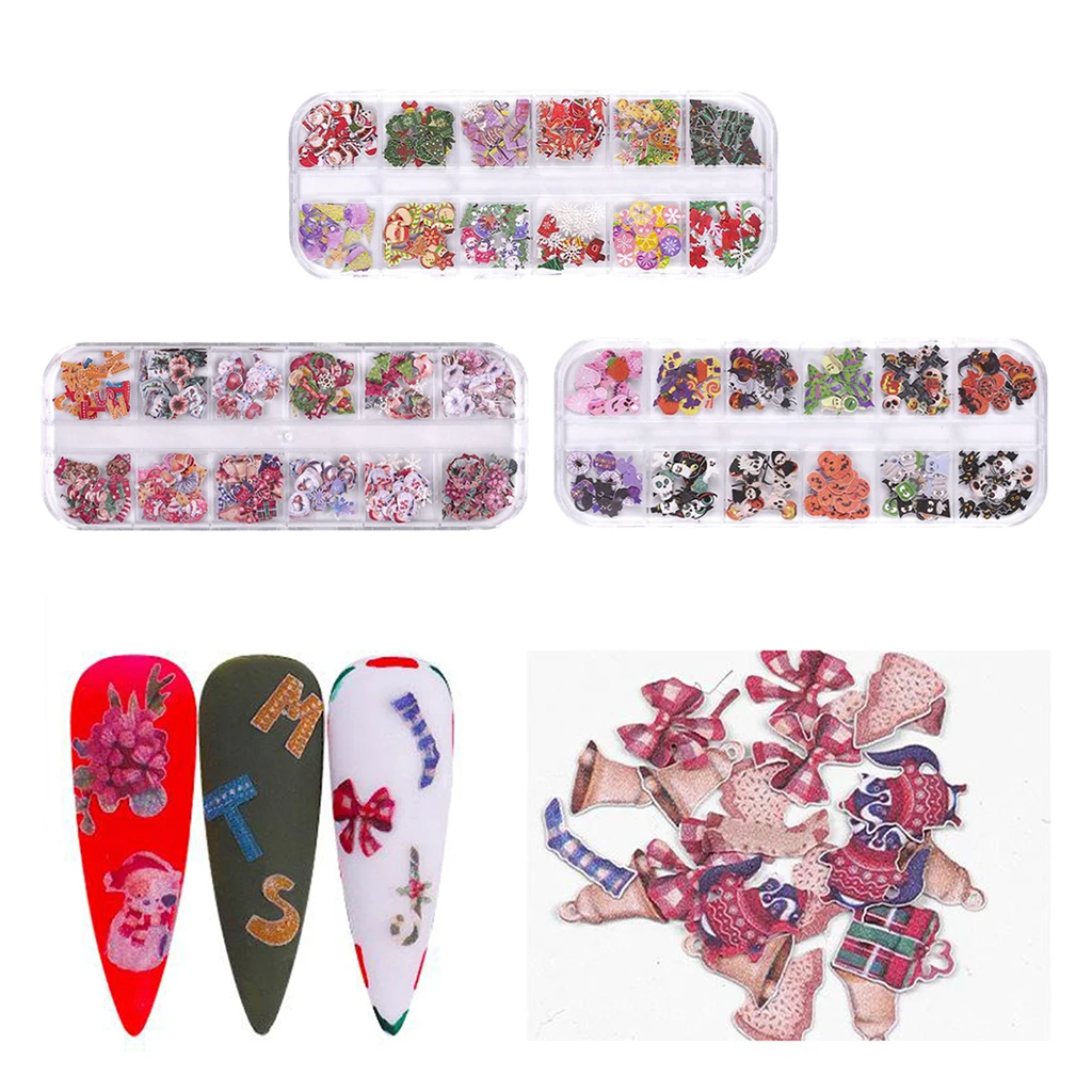 12 моделей Хэллоуин Рождество стикеры 3D на ногти Nail Art снежинки Снеговики