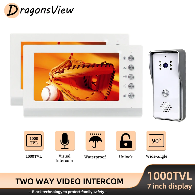 

DragonsView Home Intercom 7 Inch Wired Monitor Night Vision 1000TVL Doorbell Camera Visual Video Door Phone For Security System