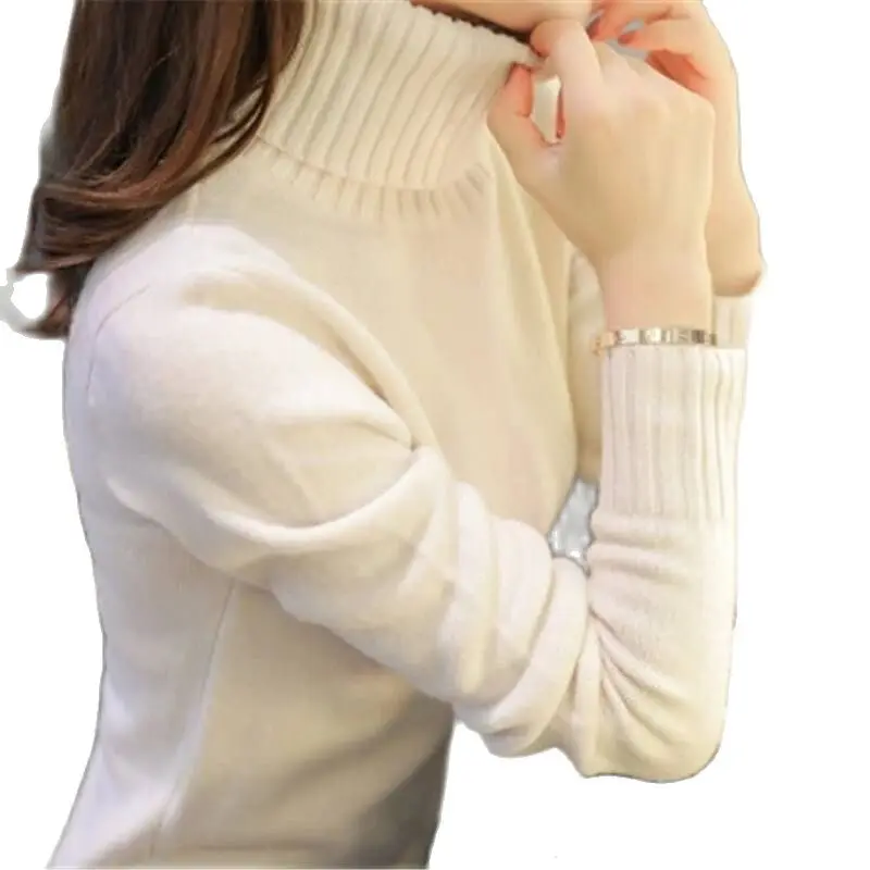 

Новинка 2021, однотонный вязаный свитер, Женский пуловер, водолазка, свитер, рубашка с длинными рукавами, приталенный силуэт внутри для сохран...