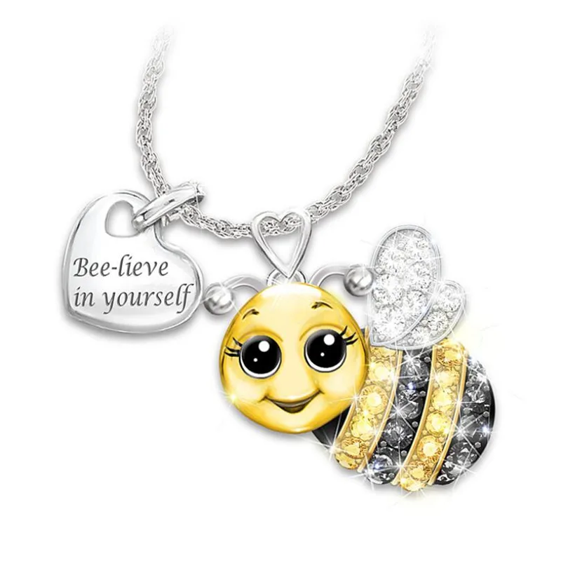 

Popular fashion cute smiling little bee lettering necklace Valentine's Day romantic women's wedding temperament accessories gift