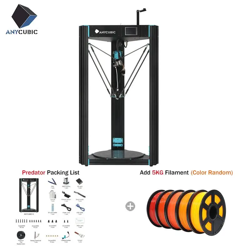 Predator -Add 5KG Anycubic 3d принтер Хищник 370 мм* 455 мм большой размер печати FDM полностью металлический 3d принт TFT сенсорный экран 3D Drucker Impresora запчасти - Цвет: Predator -Add 5KG