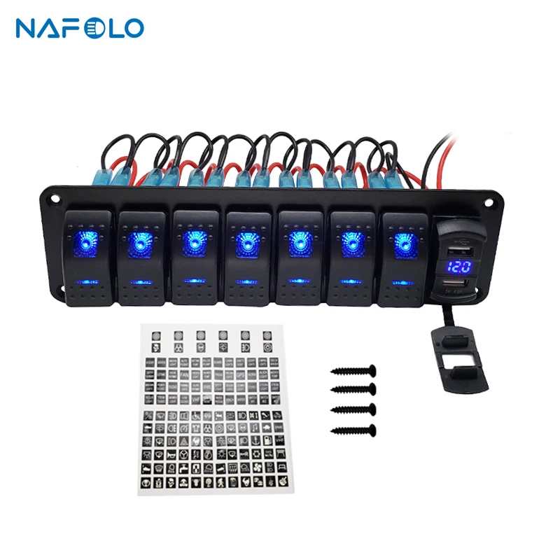 

Marine Boat Rocker Switch Panel 8 Gang LED Rocker Switch Panel Kit 12V/24V Circuit Breaker Dual USB Slots light