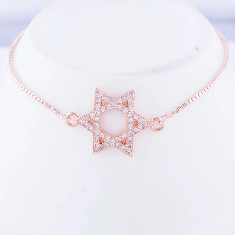 Rose Gold DIY ремесло ювелирные изделия браслеты с подвесками микро проложить Циркон звезда браслеты со звездой Давида для женщин девушек Регулируемая цепочка иудаизм браслеты - Окраска металла: Rose Gold